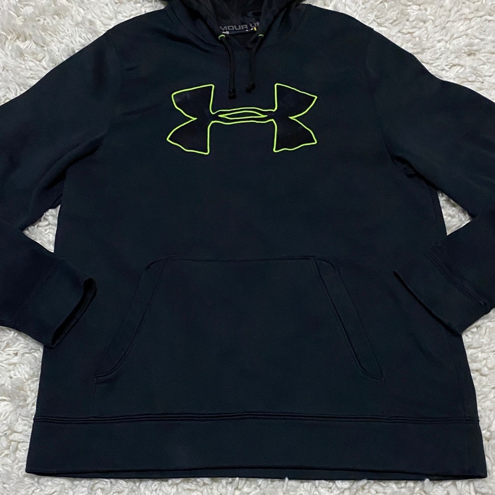Under Armour Mens size large black Hoodie with Bright green trimmed Logo - Picture 7 of 14